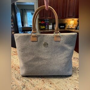 Tory Burch Dana Grayish Beige Wool/Leather Tote Bag Purse